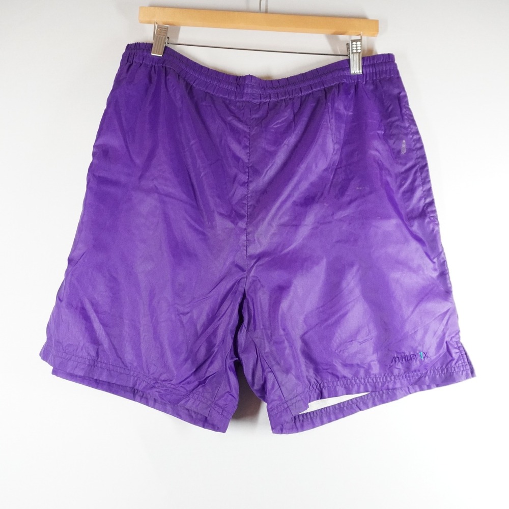 VTG 80s Athletix Athletic Shorts Mens XL Purple Nylon Elastic Waist Retro Sporty